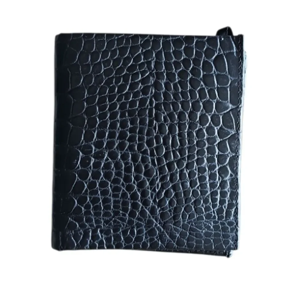 Liz Claiborne Vintage Black Croc Embossed Leather Slim Bifold Wallet Minimalist